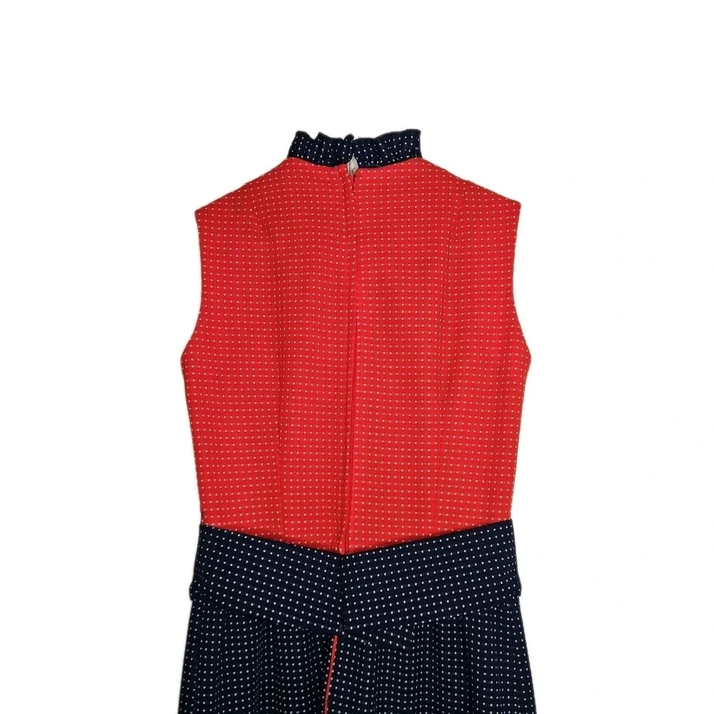 Vintage 70s Bayberry Prairie‎ Maxi Dress Pin Dot Polka Ruffle Americana Red Blue - Picture 10 of 13